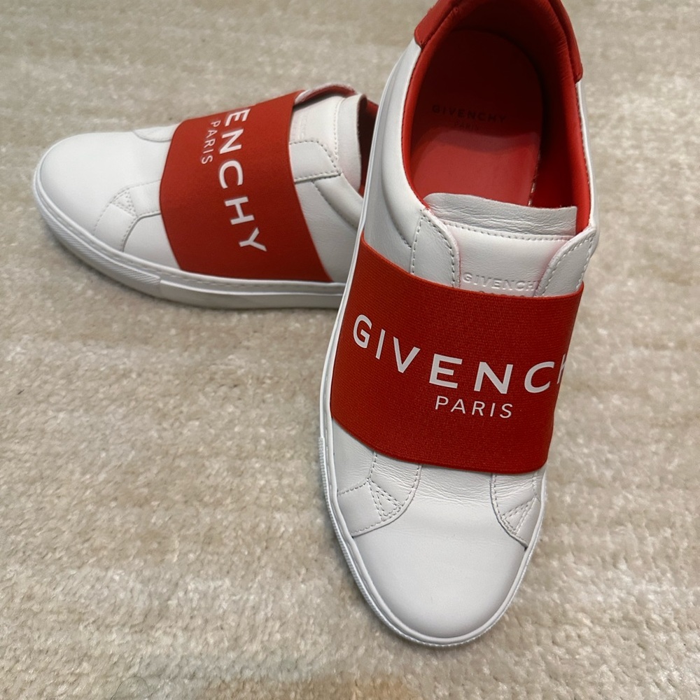 Givenchy White Leather Sneakers with Red Elastic Band